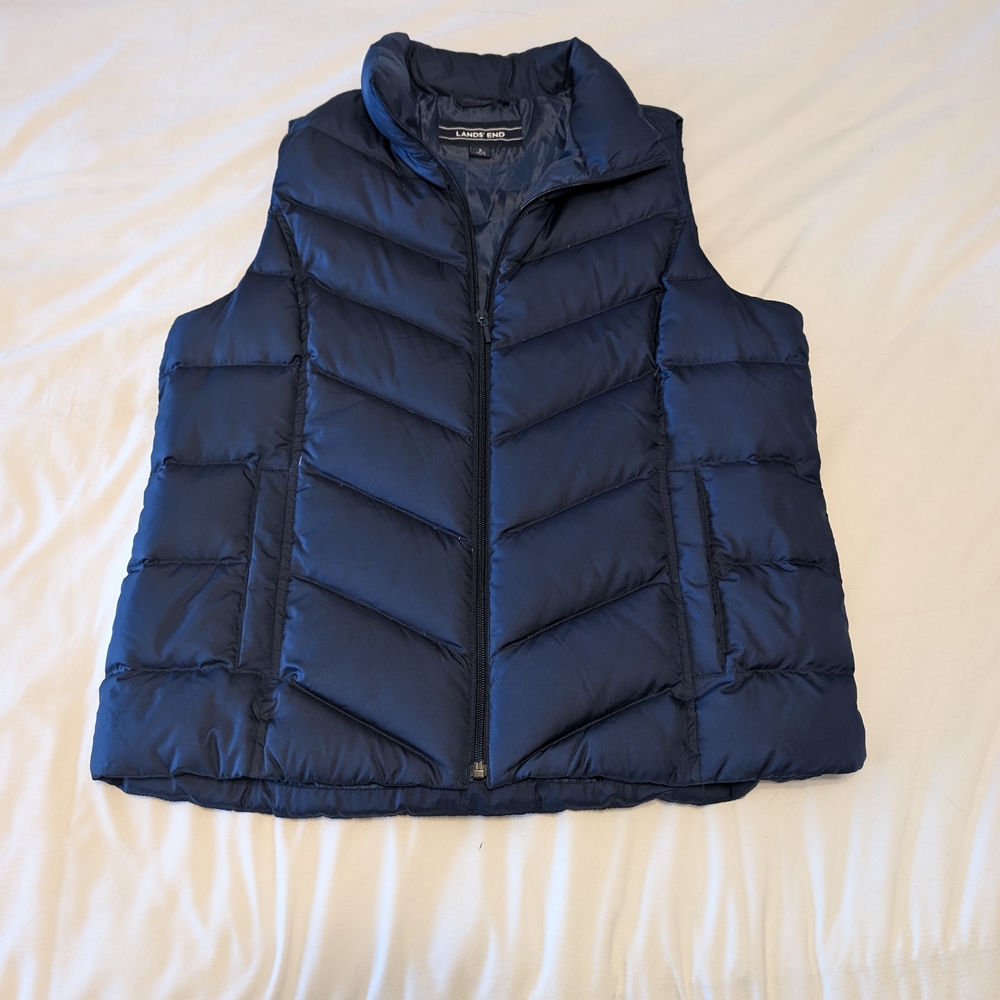 Lands End Navy Blue Puffer Vest